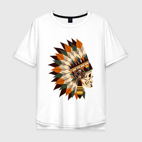 Мужская футболка хлопок Oversize с принтом Индейские мотивы в Санкт-Петербурге, 100% хлопок | свободный крой, круглый ворот, “спинка” длиннее передней части | арт | индеец | индейцы | перо | перья | стрела стрелы | сша | череп | черепа