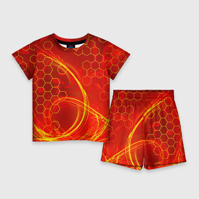 Детский костюм с шортами 3D с принтом Неоновый Огонь в Санкт-Петербурге,  |  | 2 цвета | hexagon | neon | арт | без рисунка | битва | взрыв | волны | дым | искусство | картина | кисть | краски | красный | красочная | неон | огней | огонь | оранжевый | пламя | поп | прикольная | пятна