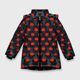 Зимняя куртка для девочек 3D с принтом Раскалённый красный 3Д в Санкт-Петербурге, ткань верха — 100% полиэстер; подклад — 100% полиэстер, утеплитель — 100% полиэстер. | длина ниже бедра, удлиненная спинка, воротник стойка и отстегивающийся капюшон. Есть боковые карманы с листочкой на кнопках, утяжки по низу изделия и внутренний карман на молнии. 

Предусмотрены светоотражающий принт на спинке, радужный светоотражающий элемент на пуллере молнии и на резинке для утяжки. | Тематика изображения на принте: горошек | железо | жесть | излучение | иллюзия | круги | лампочки | металл | оболочка | объём | сияние | соты | сталь | фонари | шарики | шары