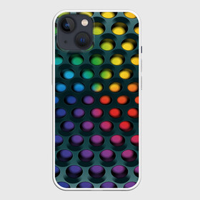 Чехол для iPhone 13 с принтом 3Д спектр в Санкт-Петербурге,  |  | Тематика изображения на принте: горошек | железо | жесть | излучение | иллюзия | круги | лампочки | металл | оболочка | объём | радуга | сияние | соты | сталь | фонари | шарики | шары