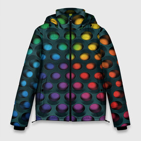 Мужская зимняя куртка 3D с принтом 3Д спектр в Санкт-Петербурге, верх — 100% полиэстер; подкладка — 100% полиэстер; утеплитель — 100% полиэстер | длина ниже бедра, свободный силуэт Оверсайз. Есть воротник-стойка, отстегивающийся капюшон и ветрозащитная планка. 

Боковые карманы с листочкой на кнопках и внутренний карман на молнии. | горошек | железо | жесть | излучение | иллюзия | круги | лампочки | металл | оболочка | объём | радуга | сияние | соты | сталь | фонари | шарики | шары