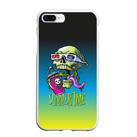 Чехол для iPhone 7/8 Plus матовый с принтом Cool skull в Санкт-Петербурге, Силикон | Область печати: задняя сторона чехла, без боковых панелей | Тематика изображения на принте: bones | grin | jaw | juice | skull | teeth | tongue | зубы | кости | оскал | очки | пасть | сок | череп | язык