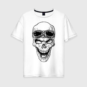Женская футболка хлопок Oversize с принтом Skull в Санкт-Петербурге, 100% хлопок | свободный крой, круглый ворот, спущенный рукав, длина до линии бедер
 | grin | jaw | orbits | skull | teeth | глазницы | зубы | оскал | очки | пасть | череп
