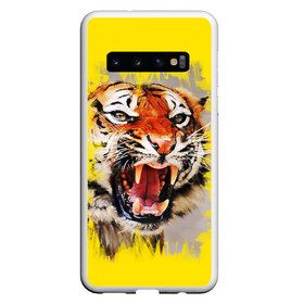 Чехол для Samsung Galaxy S10 с принтом Оскал тигра в Санкт-Петербурге, Силикон | Область печати: задняя сторона чехла, без боковых панелей | барс | волк | детёныш | джунгли | енот | животное | зубр | кот | лев | леопард | львица | медведь | охотник | пасть | полосы | пятнистая | рык | рычание | тигр | тигрица | хозяин | царьзверей | шерсть