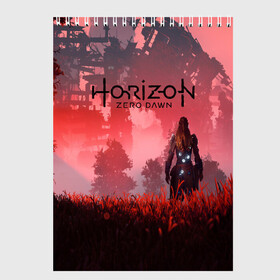 Скетчбук с принтом HORIZON ZERO DAWN в Санкт-Петербурге, 100% бумага
 | 48 листов, плотность листов — 100 г/м2, плотность картонной обложки — 250 г/м2. Листы скреплены сверху удобной пружинной спиралью | aloy | antasy girl | art | artwork | digital art | fantasy | horizon | horizon: zero dawn | landscape | tallneck | warrior fantasy | weapon | zero dawn