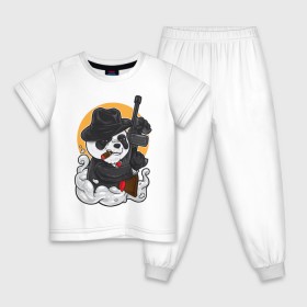 Детская пижама хлопок с принтом Panda Gangster в Санкт-Петербурге, 100% хлопок |  брюки и футболка прямого кроя, без карманов, на брюках мягкая резинка на поясе и по низу штанин
 | art | automatic | bandit | gangster | panda | weapons | автомат | арт | бандит | гангстер | оружие | панда
