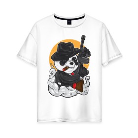 Женская футболка хлопок Oversize с принтом Panda Gangster в Санкт-Петербурге, 100% хлопок | свободный крой, круглый ворот, спущенный рукав, длина до линии бедер
 | art | automatic | bandit | gangster | panda | weapons | автомат | арт | бандит | гангстер | оружие | панда