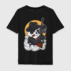 Мужская футболка хлопок Oversize с принтом Panda Gangster в Санкт-Петербурге, 100% хлопок | свободный крой, круглый ворот, “спинка” длиннее передней части | art | automatic | bandit | gangster | panda | weapons | автомат | арт | бандит | гангстер | оружие | панда