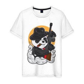 Мужская футболка хлопок с принтом Panda Gangster в Санкт-Петербурге, 100% хлопок | прямой крой, круглый вырез горловины, длина до линии бедер, слегка спущенное плечо. | art | automatic | bandit | gangster | panda | weapons | автомат | арт | бандит | гангстер | оружие | панда