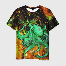 Мужская футболка 3D с принтом Cosmo Octopus в Санкт-Петербурге, 100% полиэфир | прямой крой, круглый вырез горловины, длина до линии бедер | Тематика изображения на принте: cosmo | kraken | medusa | meduza | ocean | octopus | pirates | арт | ван | гог | звезды | искусство | картина | космос | кракен | красочный | медуза | море | океан | осьминог | пираты | принт | стиль