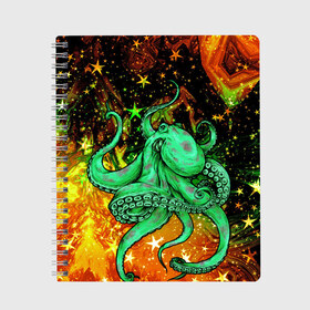 Тетрадь с принтом Cosmo Octopus в Санкт-Петербурге, 100% бумага | 48 листов, плотность листов — 60 г/м2, плотность картонной обложки — 250 г/м2. Листы скреплены сбоку удобной пружинной спиралью. Уголки страниц и обложки скругленные. Цвет линий — светло-серый
 | cosmo | kraken | medusa | meduza | ocean | octopus | pirates | арт | ван | гог | звезды | искусство | картина | космос | кракен | красочный | медуза | море | океан | осьминог | пираты | принт | стиль