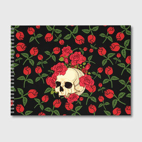 Альбом для рисования с принтом Skull Roses в Санкт-Петербурге, 100% бумага
 | матовая бумага, плотность 200 мг. | Тематика изображения на принте: rose | roses | анатомия | белая | белое | гот | косплей | кости | кость | костюм | красочная | пират | пираты | подарок | прикольная | роза | светлая | стиль | темная | тренд | чб | череп | черепа | черепушки