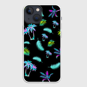 Чехол для iPhone 13 mini с принтом Tropiki в Санкт-Петербурге,  |  | брызги красок | кокос | космос | краска | летняя ночь | лето | лист пальмы | неон | неоновая пальма | пальма | перо | пляж