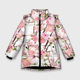 Зимняя куртка для девочек 3D с принтом Сакура Sakura в Санкт-Петербурге, ткань верха — 100% полиэстер; подклад — 100% полиэстер, утеплитель — 100% полиэстер. | длина ниже бедра, удлиненная спинка, воротник стойка и отстегивающийся капюшон. Есть боковые карманы с листочкой на кнопках, утяжки по низу изделия и внутренний карман на молнии. 

Предусмотрены светоотражающий принт на спинке, радужный светоотражающий элемент на пуллере молнии и на резинке для утяжки. | flower | flowers | pink | rose | sakura | девочке | девушке | красивая | парню | подарок | прикольная | приятная | роза | розовая | сакура | текстура | цветок | цветочки | цветы