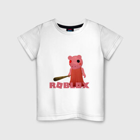 Детская футболка хлопок с принтом ROBLOX: PIGGI. в Санкт-Петербурге, 100% хлопок | круглый вырез горловины, полуприлегающий силуэт, длина до линии бедер | game | gamer | logo | minecraft | piggi | roblox | simulator | игра | конструктор | лого | пигги | свинья | симулятор | строительство | фигура