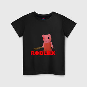 Детская футболка хлопок с принтом ROBLOX PIGGI в Санкт-Петербурге, 100% хлопок | круглый вырез горловины, полуприлегающий силуэт, длина до линии бедер | game | gamer | logo | minecraft | piggi | roblox | simulator | игра | конструктор | лого | пигги | свинья | симулятор | строительство | фигура