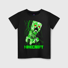 Детская футболка хлопок с принтом MINECRAFT CREEPER в Санкт-Петербурге, 100% хлопок | круглый вырез горловины, полуприлегающий силуэт, длина до линии бедер | creeper | game | minecraft | блоки | игра | квадраты | компьютерная | крипер | криппер | майнкрафт | огонь