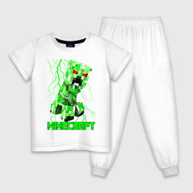 Детская пижама хлопок с принтом MINECRAFT CREEPER в Санкт-Петербурге, 100% хлопок |  брюки и футболка прямого кроя, без карманов, на брюках мягкая резинка на поясе и по низу штанин
 | Тематика изображения на принте: creeper | game | minecraft | блоки | игра | квадраты | компьютерная | крипер | криппер | майнкрафт | огонь