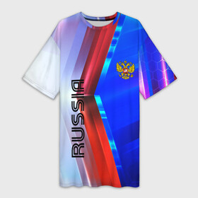 Платье-футболка 3D с принтом RUSSIA SPORT в Санкт-Петербурге,  |  | russia | russia sport | народный | народный стиль | отечество | патриот | роспись | россия | россия спорт | русский | спорт | триколор | узоры | флаг | я русский