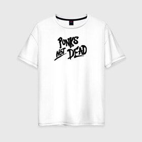 Женская футболка хлопок Oversize с принтом Punks not dead в Санкт-Петербурге, 100% хлопок | свободный крой, круглый ворот, спущенный рукав, длина до линии бедер
 | Тематика изображения на принте: minimalism | punk | punks not dead | rock | white | анархия | минимализм | панк | панки | панки живы | рок