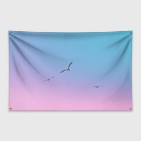 Флаг-баннер с принтом чайки птицы полет градиент в Санкт-Петербурге, 100% полиэстер | размер 67 х 109 см, плотность ткани — 95 г/м2; по краям флага есть четыре люверса для крепления | градиент | закат | минимализм | небо | полет | природа | просто | птицы | рассвет | чайки