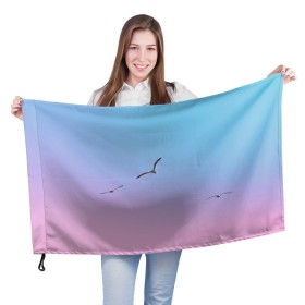 Флаг 3D с принтом чайки птицы полет градиент в Санкт-Петербурге, 100% полиэстер | плотность ткани — 95 г/м2, размер — 67 х 109 см. Принт наносится с одной стороны | градиент | закат | минимализм | небо | полет | природа | просто | птицы | рассвет | чайки