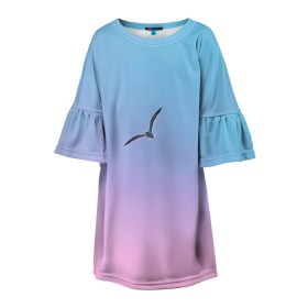 Детское платье 3D с принтом чайки птицы полет градиент в Санкт-Петербурге, 100% полиэстер | прямой силуэт, чуть расширенный к низу. Круглая горловина, на рукавах — воланы | градиент | закат | минимализм | небо | полет | природа | просто | птицы | рассвет | чайки
