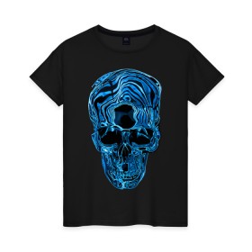 Женская футболка хлопок с принтом Illusion в Санкт-Петербурге, 100% хлопок | прямой крой, круглый вырез горловины, длина до линии бедер, слегка спущенное плечо | black | llusion | orbits | skull | глазницы | иллюзия | череп | черный