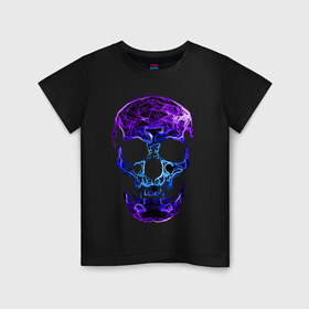 Детская футболка хлопок с принтом Illusion в Санкт-Петербурге, 100% хлопок | круглый вырез горловины, полуприлегающий силуэт, длина до линии бедер | Тематика изображения на принте: black | llusion | orbits | skull | глазницы | иллюзия | череп | черный