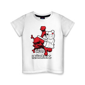 Детская футболка хлопок с принтом Свинка Пигги из Roblox в Санкт-Петербурге, 100% хлопок | круглый вырез горловины, полуприлегающий силуэт, длина до линии бедер | pig | piggi | roblox | svinka | игра | пигги