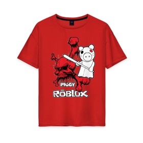 Женская футболка хлопок Oversize с принтом Свинка Пигги из Roblox в Санкт-Петербурге, 100% хлопок | свободный крой, круглый ворот, спущенный рукав, длина до линии бедер
 | pig | piggi | roblox | svinka | игра | пигги