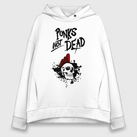 Женское худи Oversize хлопок с принтом Punks not dead в Санкт-Петербурге, френч-терри — 70% хлопок, 30% полиэстер. Мягкий теплый начес внутри —100% хлопок | боковые карманы, эластичные манжеты и нижняя кромка, капюшон на магнитной кнопке | punk | punks | punks not dead | skull | ирокез | панк | панк не мёртв | панк не умер | панк череп | череп | череп с ирокезом