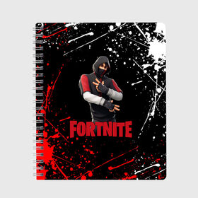 Тетрадь с принтом FORTNITE x IKONIK в Санкт-Петербурге, 100% бумага | 48 листов, плотность листов — 60 г/м2, плотность картонной обложки — 250 г/м2. Листы скреплены сбоку удобной пружинной спиралью. Уголки страниц и обложки скругленные. Цвет линий — светло-серый
 | Тематика изображения на принте: deadmau5 | fortnite | fortnite 2 | fortnite x маршмелло | ikonik | marshmello | ninja | ninja streamer | raven | travis scott | ворон | иконик | ниндзя | пили | рейвен | трэвис скотт | фортнайт