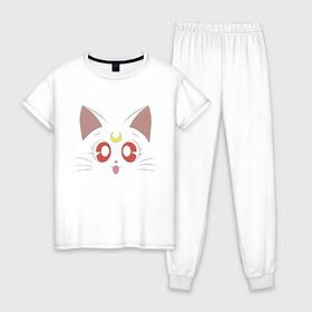 Женская пижама хлопок с принтом Sailor Moon Luna в Санкт-Петербурге, 100% хлопок | брюки и футболка прямого кроя, без карманов, на брюках мягкая резинка на поясе и по низу штанин | animal | cat | cuty | eyes | face | kitty | luna | moon | pet | sailor moon | глаза | котенок | кошка | луна | милота | мордочка кота | мультяшки | питомец | сейлор мун | сейлормун | сейлормун луна | сэйлор мун