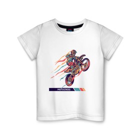 Детская футболка хлопок с принтом Motocross (Z) в Санкт-Петербурге, 100% хлопок | круглый вырез горловины, полуприлегающий силуэт, длина до линии бедер | 2020 | auto | bike | moto | motorcycle | sport | авто | автомобиль | автомобильные | байк | бренд | марка | машины | мото | мотоциклы | спорт