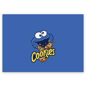 Поздравительная открытка с принтом Cookies в Санкт-Петербурге, 100% бумага | плотность бумаги 280 г/м2, матовая, на обратной стороне линовка и место для марки
 | cookie | cookiemonster | delicious | eat | monster | yummy | еда | коржик | куки | кукимонстр | монстр | печенье | сезам | сладости | улица | улицасезам
