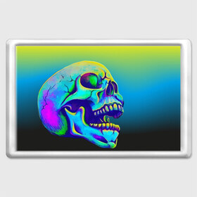 Магнит 45*70 с принтом Neon skull в Санкт-Петербурге, Пластик | Размер: 78*52 мм; Размер печати: 70*45 | color | grin | jaw | orbits | skull | teeth | зубы | оскал | пасть | цвет | череп
