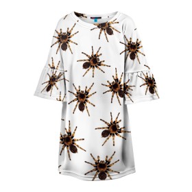 Детское платье 3D с принтом В пауках в Санкт-Петербурге, 100% полиэстер | прямой силуэт, чуть расширенный к низу. Круглая горловина, на рукавах — воланы | pattern | spider | джунгли | дикие | животные | жуки | звери | лапы | мерзкие | монстр | насекомые | паттерн | паук | пауки | паутина | паучок | птицеед | страшный | существа | тараканы | тарантул | тропики