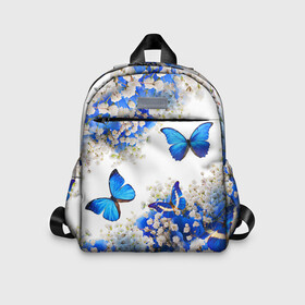 Детский рюкзак 3D с принтом Butterfly | Blue White в Санкт-Петербурге, 100% полиэстер | лямки с регулируемой длиной, сверху петелька, чтобы рюкзак можно было повесить на вешалку. Основное отделение закрывается на молнию, как и внешний карман. Внутри дополнительный карман. По бокам два дополнительных кармашка | Тематика изображения на принте: butterfly | earth | flowers | forest | neon | бабочки | весенняя | весна | зелень | земля | зима | зимняя | искусство | краски | лес | летняя | лето | море | неон | океан | осенняя | природа | приятная | растения | рестение