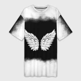 Платье-футболка 3D с принтом Im an angel в Санкт-Петербурге,  |  | angel | birds | fly | wings | ангел | бабочка | богиня | воздушный | демон | дым | космос | крылья | лебедь | летать | летучий | милые | мифические | небесный | небо | облако | пегас | перья | прикольные | птица | рай
