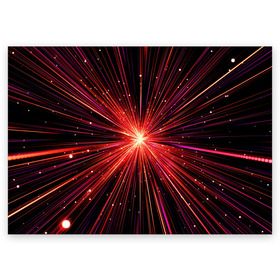 Поздравительная открытка с принтом Рождение Сверхновой в Санкт-Петербурге, 100% бумага | плотность бумаги 280 г/м2, матовая, на обратной стороне линовка и место для марки
 | бесконечность | взрыв | вселенная | галактика | движение | звезда | звездная | звезды | искры | космический | космос | линии | материя | неоновый | нло | ночь | огни | огонь | оптические | петарда