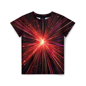 Детская футболка 3D с принтом Рождение Сверхновой в Санкт-Петербурге, 100% гипоаллергенный полиэфир | прямой крой, круглый вырез горловины, длина до линии бедер, чуть спущенное плечо, ткань немного тянется | Тематика изображения на принте: бесконечность | взрыв | вселенная | галактика | движение | звезда | звездная | звезды | искры | космический | космос | линии | материя | неоновый | нло | ночь | огни | огонь | оптические | петарда