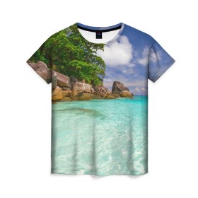 Женская футболка 3D с принтом Пхукет в Санкт-Петербурге, 100% полиэфир ( синтетическое хлопкоподобное полотно) | прямой крой, круглый вырез горловины, длина до линии бедер | phuket | бангкок | королевство | курорт | море | острова | отдых | пальмы | песок | пляж | природа | путешествие | солнце | тай | тайланд
