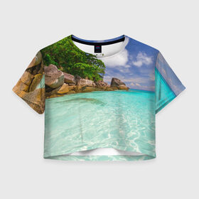 Женская футболка Crop-top 3D с принтом Пхукет в Санкт-Петербурге, 100% полиэстер | круглая горловина, длина футболки до линии талии, рукава с отворотами | phuket | бангкок | королевство | курорт | море | острова | отдых | пальмы | песок | пляж | природа | путешествие | солнце | тай | тайланд