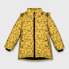 Зимняя куртка для девочек 3D с принтом Покемон Пикачу в Санкт-Петербурге, ткань верха — 100% полиэстер; подклад — 100% полиэстер, утеплитель — 100% полиэстер. | длина ниже бедра, удлиненная спинка, воротник стойка и отстегивающийся капюшон. Есть боковые карманы с листочкой на кнопках, утяжки по низу изделия и внутренний карман на молнии. 

Предусмотрены светоотражающий принт на спинке, радужный светоотражающий элемент на пуллере молнии и на резинке для утяжки. | doodling | pikachu | pokemon | textures | дудлинг | желтый покемон | пика пика | пикачу | покемон | покемоны | стикербомбинг | текстуры | фон