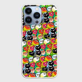 Чехол для iPhone 13 Pro с принтом Папуги в Санкт-Петербурге,  |  | doodling | textures | волнистые попугайчики | волнистый попугай | дудлинг | папуги | попугаи | попугайчики | птица | птицы | стикербомбинг | текстуры | фон