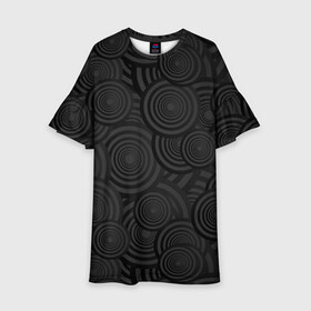 Детское платье 3D с принтом Круги черный узор геометрия в Санкт-Петербурге, 100% полиэстер | прямой силуэт, чуть расширенный к низу. Круглая горловина, на рукавах — воланы | геометрия | круги | мрачный | обычный | повседневность | простой | серый | темные | узор | черный