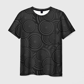 Мужская футболка 3D с принтом Круги черный узор геометрия в Санкт-Петербурге, 100% полиэфир | прямой крой, круглый вырез горловины, длина до линии бедер | геометрия | круги | мрачный | обычный | повседневность | простой | серый | темные | узор | черный