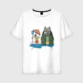 Женская футболка хлопок Oversize с принтом Тоторо (Джей и Боб) в Санкт-Петербурге, 100% хлопок | свободный крой, круглый ворот, спущенный рукав, длина до линии бедер
 | forest | ghibli | japan | miyazaki | nature | neigbor | neighbour | totoro | анимация | аниме | гибли | друг | животные | лес | любовь | милый | мир | миядзаки | мульт | мультфильм | приключения | природа | сказка | сосед | тоторо
