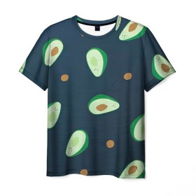 Мужская футболка 3D с принтом Авокадо в Санкт-Петербурге, 100% полиэфир | прямой крой, круглый вырез горловины, длина до линии бедер | авокадо | арт | зеленый | косточка | разрез | рисунок | темный | фрукт | черный